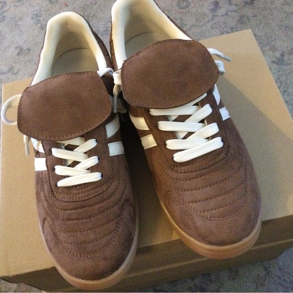 Steve Madden Brown Suede Sneakers with White Stripes